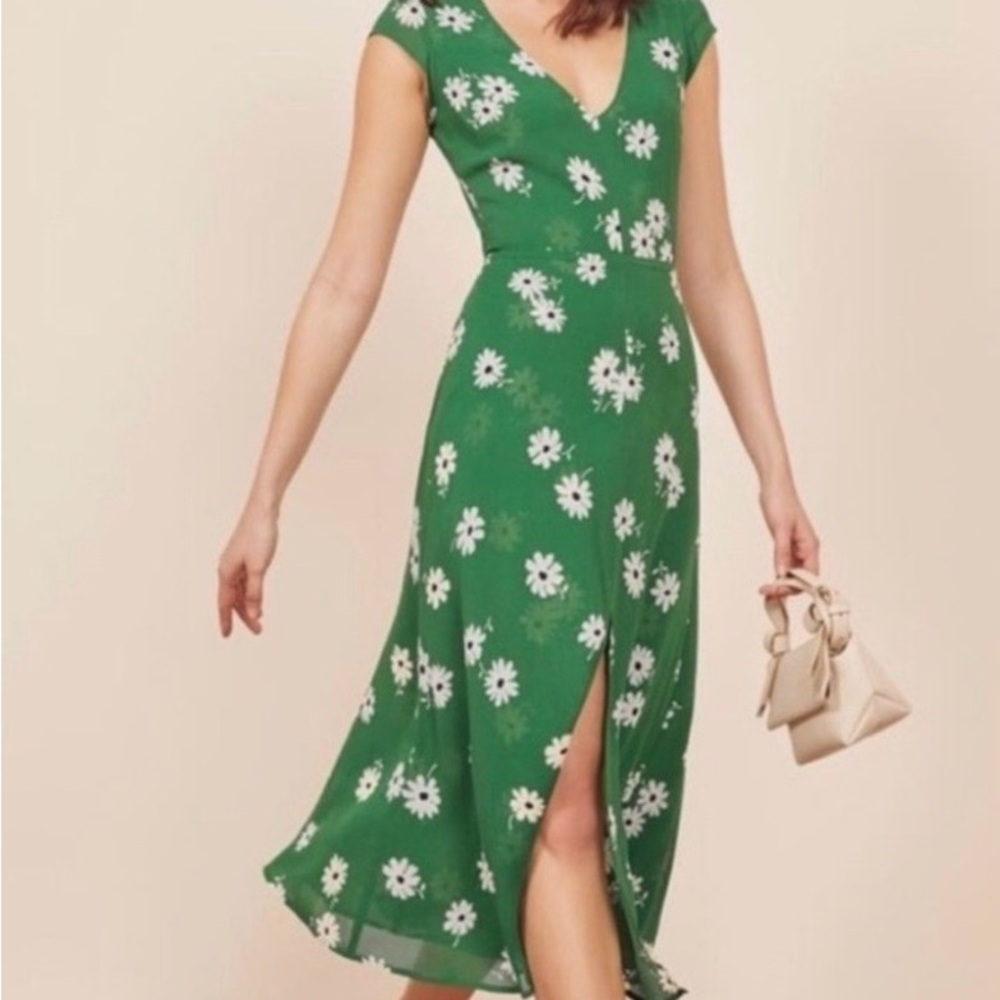 Reformation Wellfleet Green Floral Midi Dress